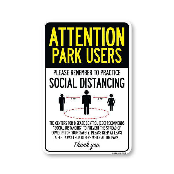 Signmission Public Safety, Park Users Practice Social Distancing, 18in X 12in Aluminum, OS-NS-A-1218-25412 OS-NS-A-1218-25412 - main