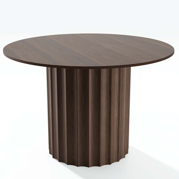 Homeroots 46" Brown Wood Pedestal Base Round Top Dining Table 720937 - main