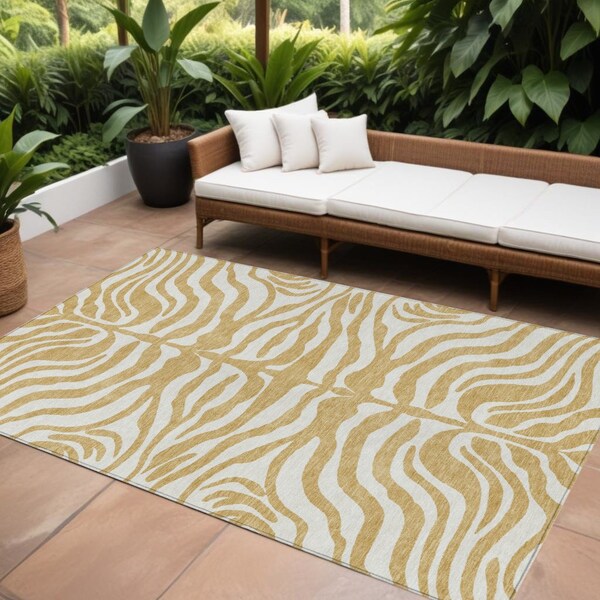 Homeroots 10' X 14' Gold And Ivory Animal Print Washable Indoor Outdoor Area Rug 600617 - main