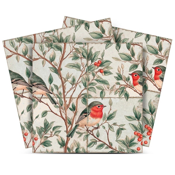 Homeroots 5" x 5" Green And Red Vinyl Arabesque Peel And Stick Removable Tiles 571331 - main