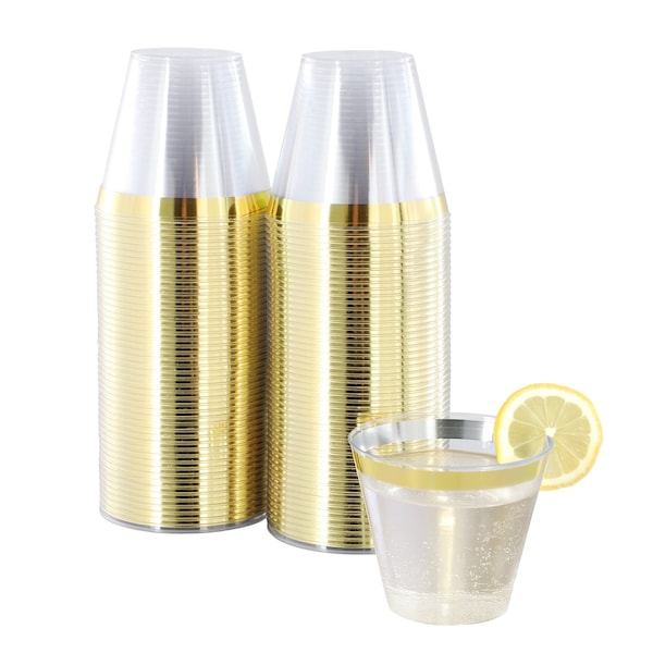 Elama 100 Piece 9 Ounce Disposable Plastic Gold Rimmed Party Cup Set 750124338M - main