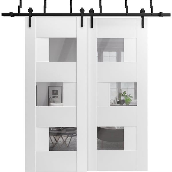 Vdomdoors Sliding Closet Opaque Glass Barn Bypass Doors 56x96 inches Sete 6999 White Silk with Mirror Modern SETE6999BBB-WS-5696 - main