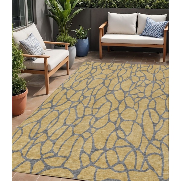 Homeroots 5' X 8' Gold And Gray Geometric Washable Indoor Outdoor Area Rug 599191 - main