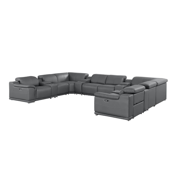 Homeroots Battleship Gray Leather Modular U Shaped Twelve Piece Corner Sectional With Console 643939 - main
