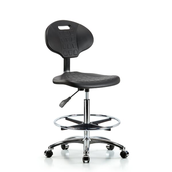 Blue Ridge Ergonomics Erie Hi Bench, Chair, Chrome, CF, Casters, No Arms, 24" to 34" Height, Black; Blue BR-TPHBCH-CR-A0-CF-CC - main