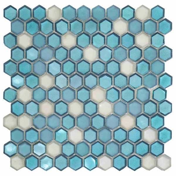 Apollo Tile Blue 10.8 in x 11.5 in Glass Glossy, Matte Floor and Wall Mosaic Tile 8.63 sqft/case, 10PK APLAHX8804A - main