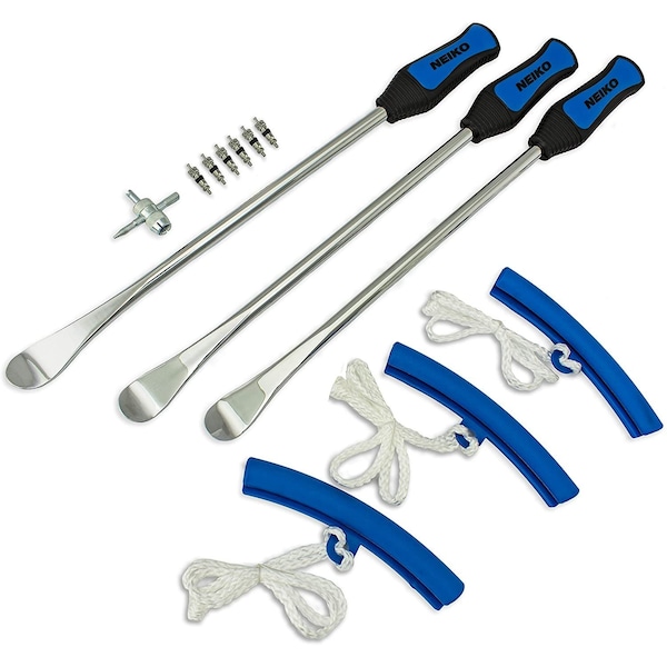 Neiko 14.5 in Steel Tire Spoon Set with Rim Protectors, Valve Tool and Valve Cores 20601A - main