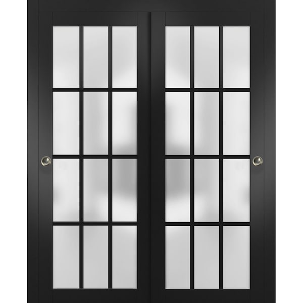 Sartodoors Sliding Closet 12 Lites Bypass Doors, Felicia 3312, Sturdy Rails Moldings Trims Hardware Set, Woo FELICIA3312DBD-BLK-6084 - main