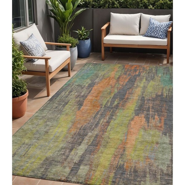 Homeroots 5' X 8' Orange And Teal Blue Abstract Washable Indoor Outdoor Area Rug 616161 - main