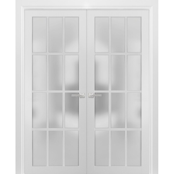 Sartodoors Solid French Double Frosted Glass Doors 12 Lites, Felicia 3312 White Silk, Single Regural Panel Fr FELICIA3312DD-WS-56 - main
