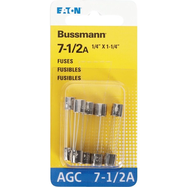 Eaton Bussmann 7-1/2A 250V AGC Glass Tube Automotive Fuse, 5PK BP/AGC-7-1/2-RP - main