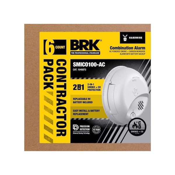 First Alert Smoke and Carbon Monoxide Detector 6 Pack Hard-Wired w/Battery Back-Up Ionization, 6PK 1046873 - main