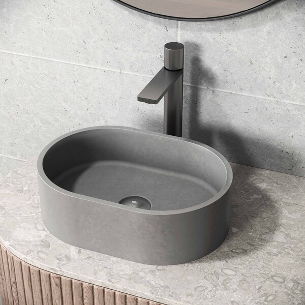 Vigo Giralda Gothic Gray Concreto Stone 16 in. L x 11 in. W x 5 in. H Oval Vessel Bathroom Sink VG04059 - main