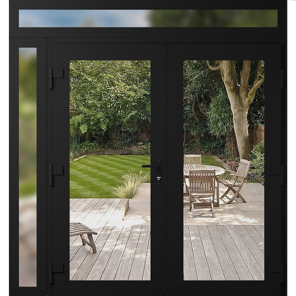 Vdomdoors Front Exterior Prehung Metal-Plastic Double Doors Clear Glass / MANUX 8666 Matte Black / Office Com MANUX8666DEXD-BLK-W72+16xH80+16-RH-I - main