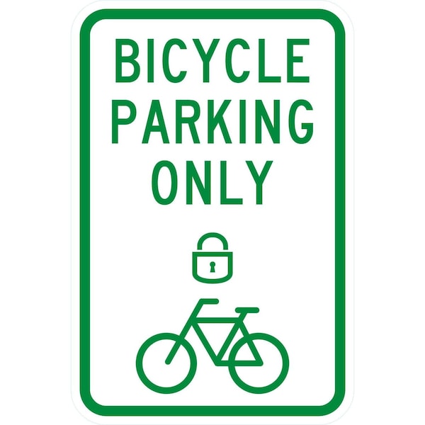 Lyle Bicycle Parking Only (With Lock And Bike Symbol), 12x18, Diamond Grade, White G-2722-DG_12x18 - main
