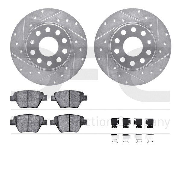 Dynamic Friction Co DFC Rotors-Drilled & Slotted-Silver w/ EURO 5000 Ceramic Brake Pads Incl Hdw 7612-74039 - main
