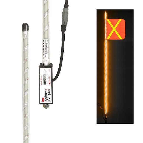 Safetywhips Warning Whip Super Duty LED Whip with Flag, Amber, 120 Length SDL10A-XY - main