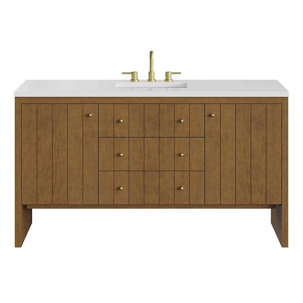 James Martin Vanities Hudson 60" Single Vanity, Honey Oak w/ 3 CM White Zeus Silestone Top 435-V60S-HNO-3WZ - main