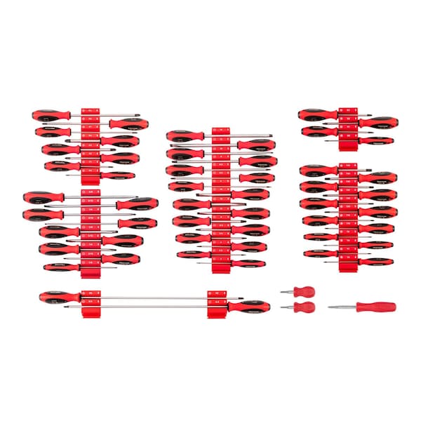 Tekton Phillips, Slotted, Torx, Square Screwdriver Set w/Red Modular Organizers-4, 8, 18in Shanks (54pc) DWZ90124 - main