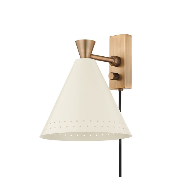 Troy Lighting Marvin 1 Light Plug-In Sconce 8.25 In. Patina Brass/Sand PTL3010-PBR/SSD - main