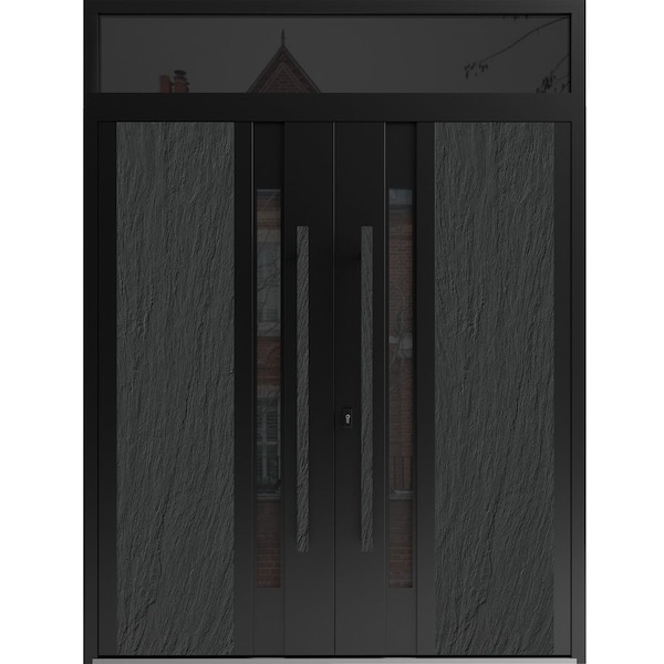 Vdomdoors Aluminum Double Doors Dekton 0163 Ardesia Nero Top Transom Entry Door Painted (W72xH92) Right hand DEKTON0163DEXD-ARD-W72xH80+12-RH-I - main