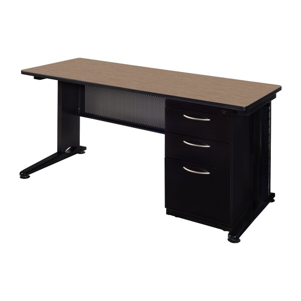 Regency Fusion Teachers Desk W/ Single Pedestal Drawer Unit, 66 in W X Wood, Metal, Noble Oak MSP6630NO - main