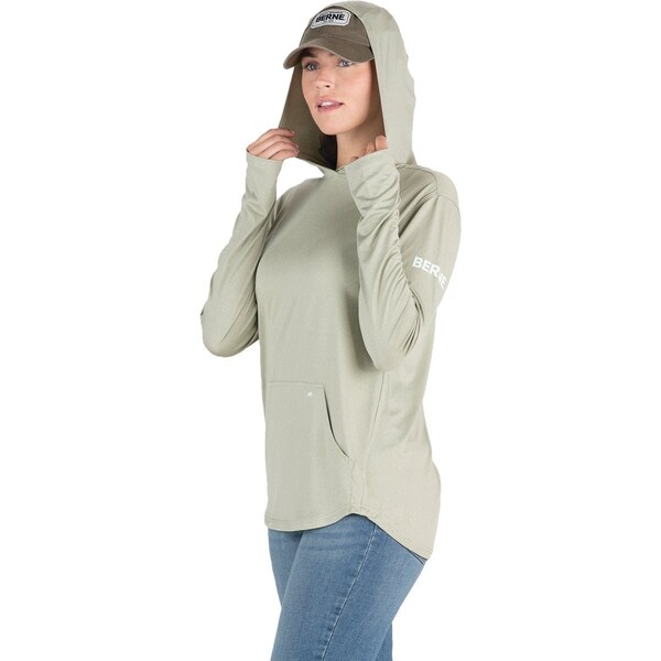 Berne Womens Small Heathered Seagrass Long Sleeve Hooded UPF Sun Shirt WSH13HSEAR360 - main