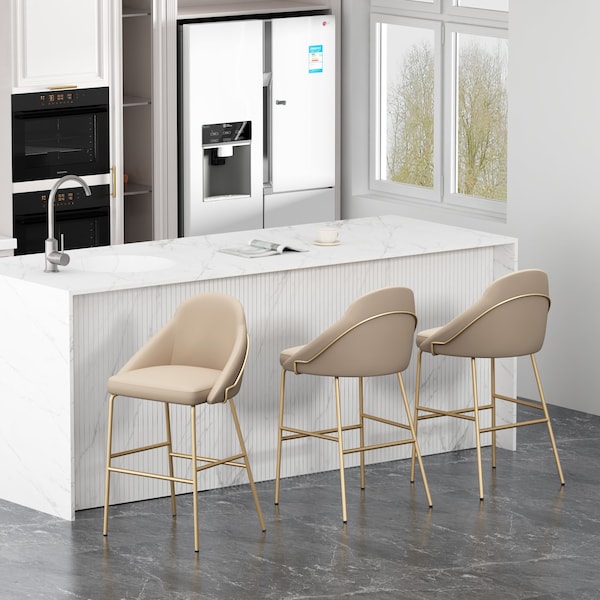 Manhattan Comfort Gracie Barstool in Tan and Gold - Set of 3 3-BS022-GTN - main