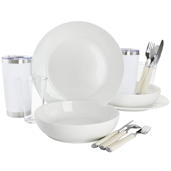 Gibson Home Nobella 14 Piece Fine Ceramic Dinnerware Set in White 136592.14 - main