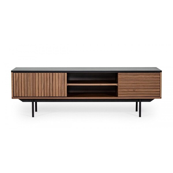Homeroots 63in Walnut And Gray Wood Open And Enclosed Storage TV Stand 473295 - main
