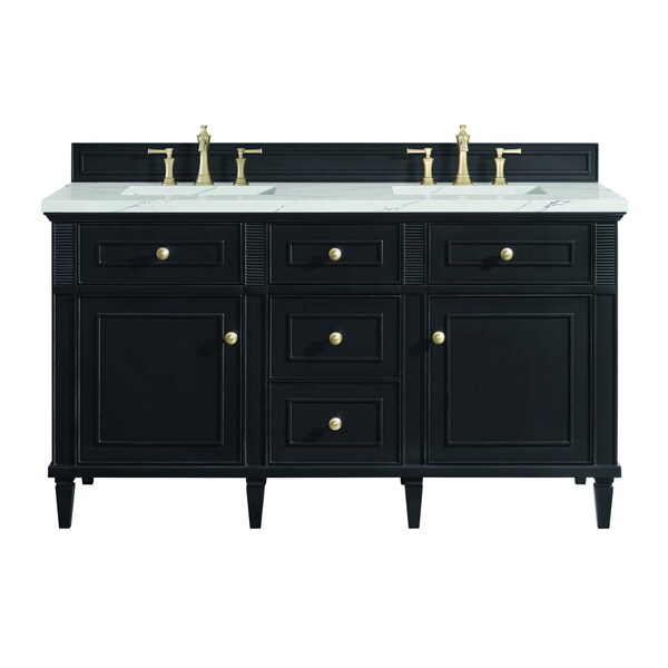 James Martin Vanities Lorelai 60'' D Vanity, Black Onyx w/ Ethereal Noctis Silestone Top w/FreePower Wireless Charger 424-V60D-BKO-FENC - main