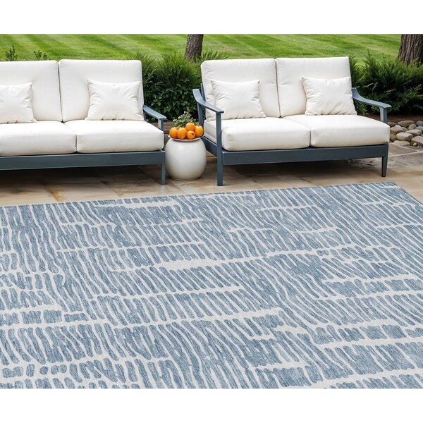 Homeroots 10' X 14' Blue And Ivory Abstract Washable Indoor Outdoor Area Rug 588509 - main