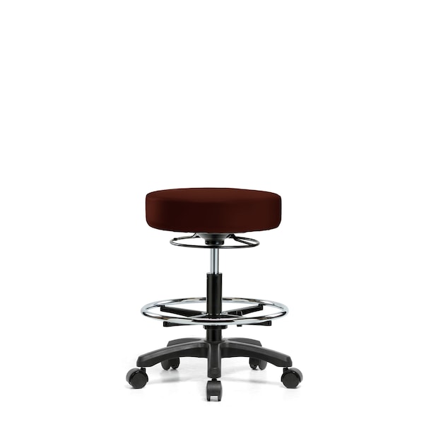 Blue Ridge Ergonomics Vinyl Mini-Stool - Medium Bench Height with Chrome Foot Ring & Casters in Burgundy Trailblazer Vinyl VMBMS-RG-CF-RC-8569 - main