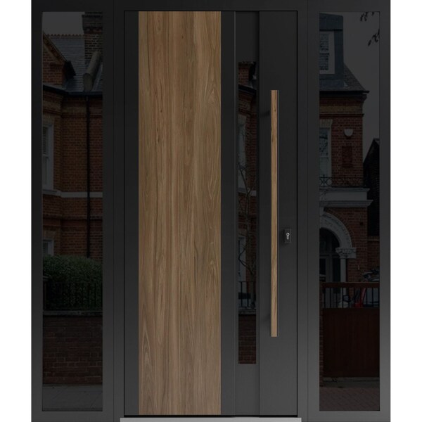 Vdomdoors Steel Door Dekton 0163 Venezia Noce 2 Side Exterior Windows Sidelites/ Entry Door Painted W14+36+14 DEKTON0163EXD-VEN-W14+36+14xH80-LH-I - main