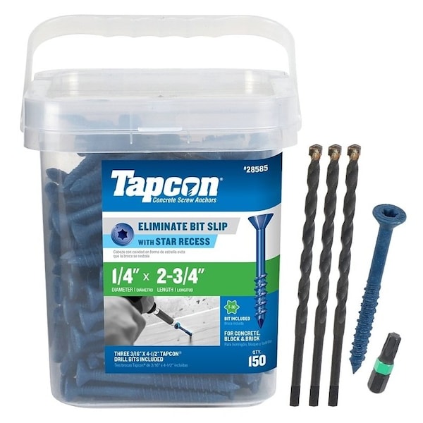 Tapcon Tapcon Concrete Screw, 1/4" Dia., Flat, 2 3/4 in L, Steel Climaseal Coated 28585/24585 - main