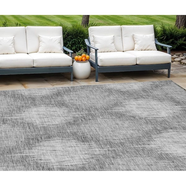 Homeroots 8' X 10' Gray Silver And Charcoal Ikat Washable Indoor Outdoor Area Rug 589155 - main