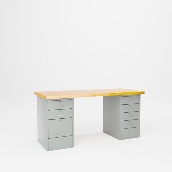 Pucel Drawer & File Cabinet Bench, 72 in W x 30 in D x 34 in H, Hardwood Top, Light Blue FDB-3072-W - main