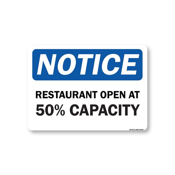 Signmission Public Safety, 18" Height, Decal, 24" x 18", Notice Restaurant Open At 50% Capacity OS-NS-D-1824-25460 - main