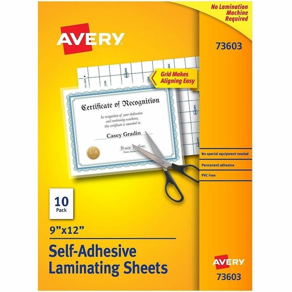 Avery Dennison Avery Clear Self-Adhesive Laminating Sheets, 3 mil, 9 x 12, 10/Pack 73603 - main