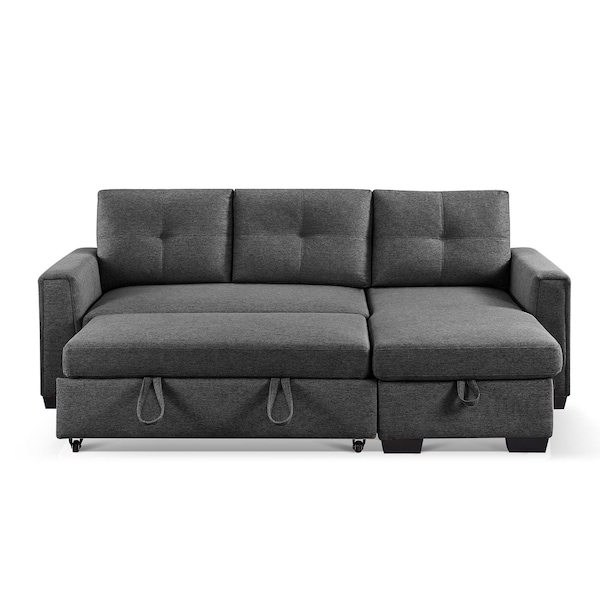 Homeroots 92" Dark Gray Polyester Blend Convertible Futon Sleeper Sofa With Black Legs 544959 - main