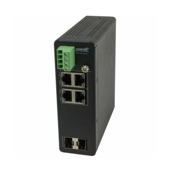 Transition Networks Hardened Unmanaged Switch, 4-port GE POE+, 2 SFP, 120W POE, 54VDC, - 40 - 75C SISTP1040-342-LRT - main