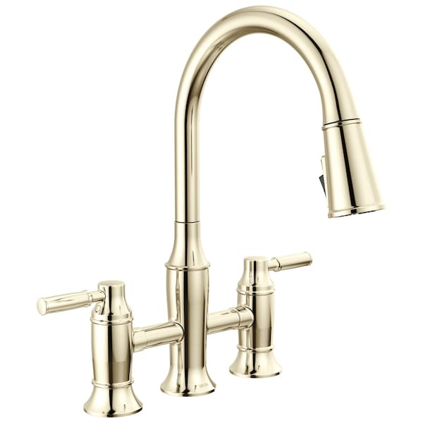 Delta Renaldi Two Handle Pull-Down Bridge Kitchen Faucet Lumicoat Polished Nickel 2384L-PN-PR-DST - main