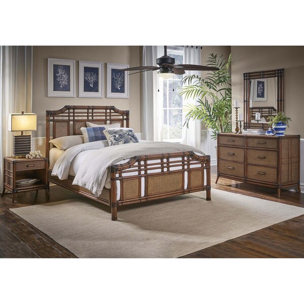 Hospitality Rattan Home Palm Cove 6-Piece Complete Queen Bedroom Set 1102-5643-ATQ-6BQ-GL - main