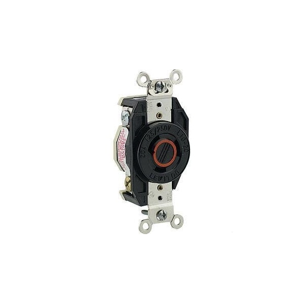 Leviton Flanged Locking Receptacle, L10-20R, 20 A, 125/250V AC, Single Phase, 3 Pole, Flush Mount, Black 2360 - main