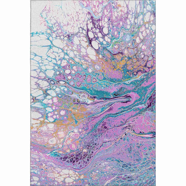 Homeroots 8' X 10' Periwinkle Purple And Ivory Abstract Washable Indoor Outdoor Area Rug 643556 - main