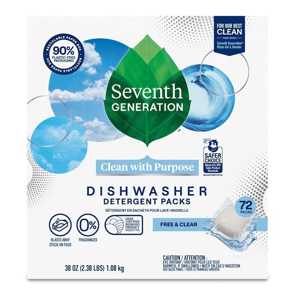 Seventh Generation Free and Clear Dishwasher Detergent Packs, 72 count, 2PK 68905654 - main