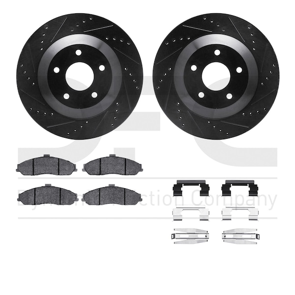 Dynamic Friction Co DFC Rotors-Drilled & Slotted-Black w/ EURO 5000 Ceramic Brake Pads Incl Hdw 8612-46002 - main