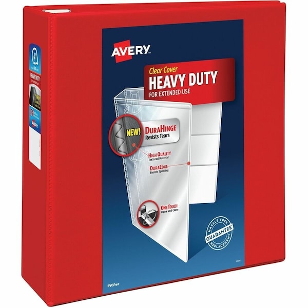 Avery reg HeavyDuty View 3 Ring Binder, 4 One Touch EZD Rings, Red, Red, 4PK AVE79326 - main