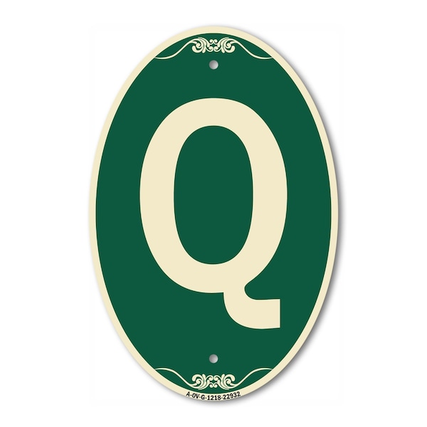 Signmission Letter Q, 12 Inch X 18 Inch Architectural Oval, Heavy Gauge Aluminum A-OV-G-1218-22932 - main