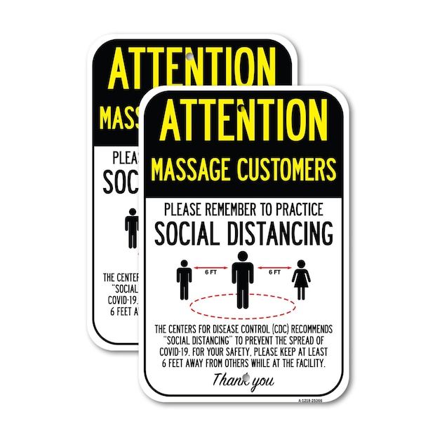 Signmission Attention Massage Customers Practice Social Distancing, 18'' X 24'', Heavy Gauge Aluminum, 2PK A-1824-2PACK-25366 - main